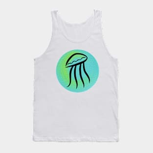 Jellyfish on Painted Aqua Circle Tank Top